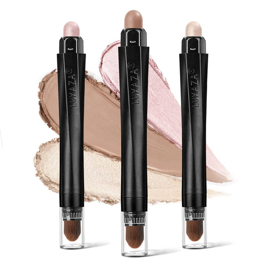 LUXAZA trio front packaging showing three sticks and shade range for versatile looks