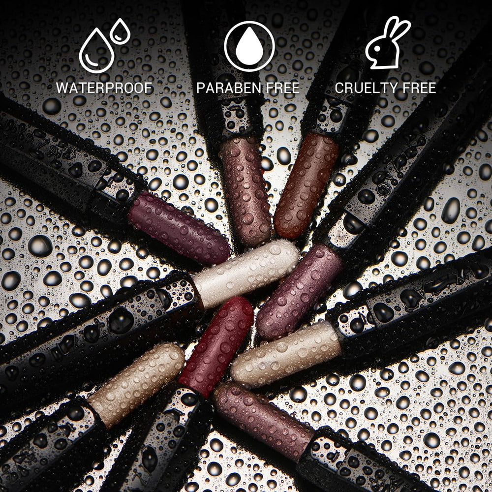 LUXAZA eye application in progress, waterproof wear and blendable finish benefit