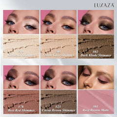 LUXAZA six sticks lined up displaying coordinated neutral shades for easy mixing