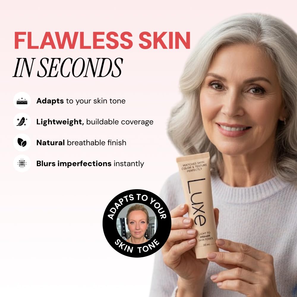 LUXE foundation in a makeup bag on table suggesting everyday convenience