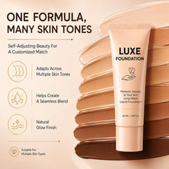 LUXE FOUNDATION on bathroom vanity lifestyle scene suggesting everyday use benefit