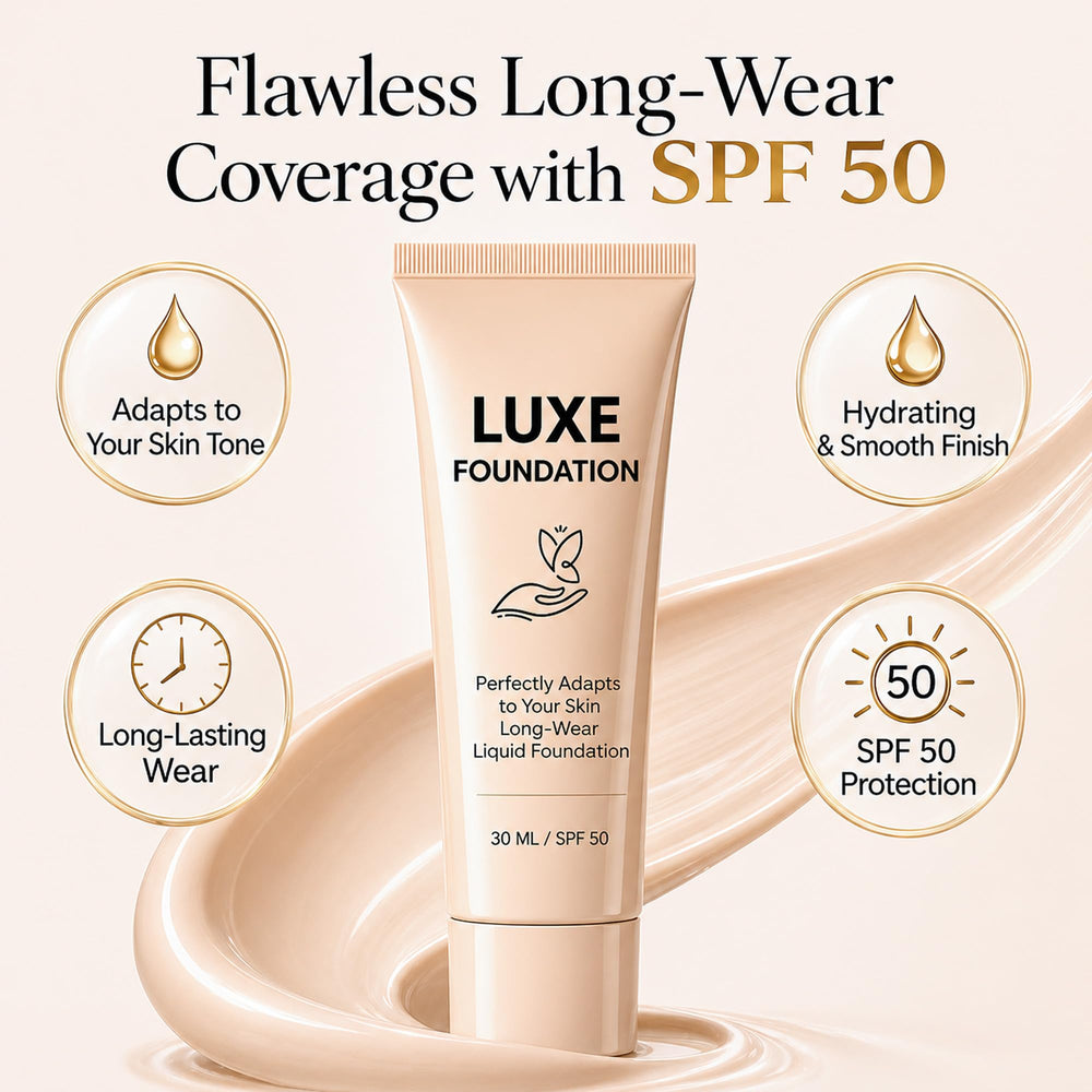 LUXE FOUNDATION creamy texture close-up demonstrating smooth, blendable finish