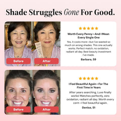LUXE lifestyle portrait of model applying foundation showcasing real-life wearable finish