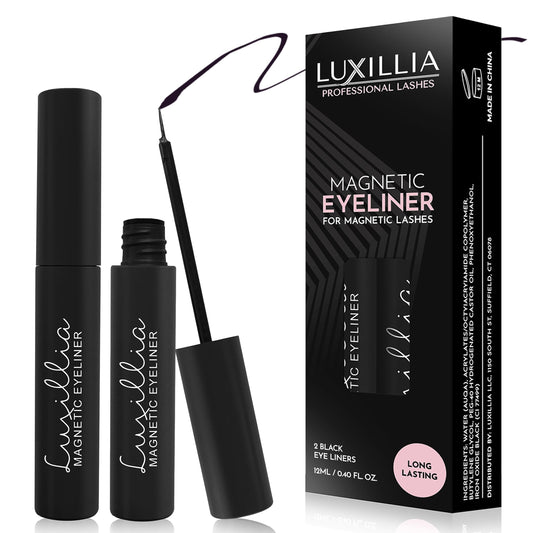 Luxillia front packaging showing sleek dual-pack and bold black liner benefit long wear