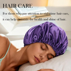 Luyfrsuu bonnet worn by model with curly hair demonstrating hair protection