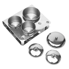 LVOERTUIG front view of three silver dappen cups showing tidy presentation