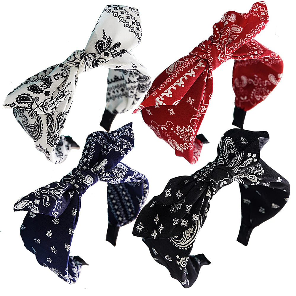 Lvyeer front view of four paisley headbands showing color variety and easy styling benefit
