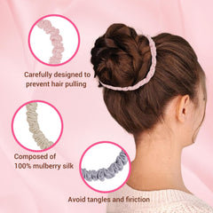 Lwoeo scrunchie worn in a sleek ponytail demonstrating secure hold without dents