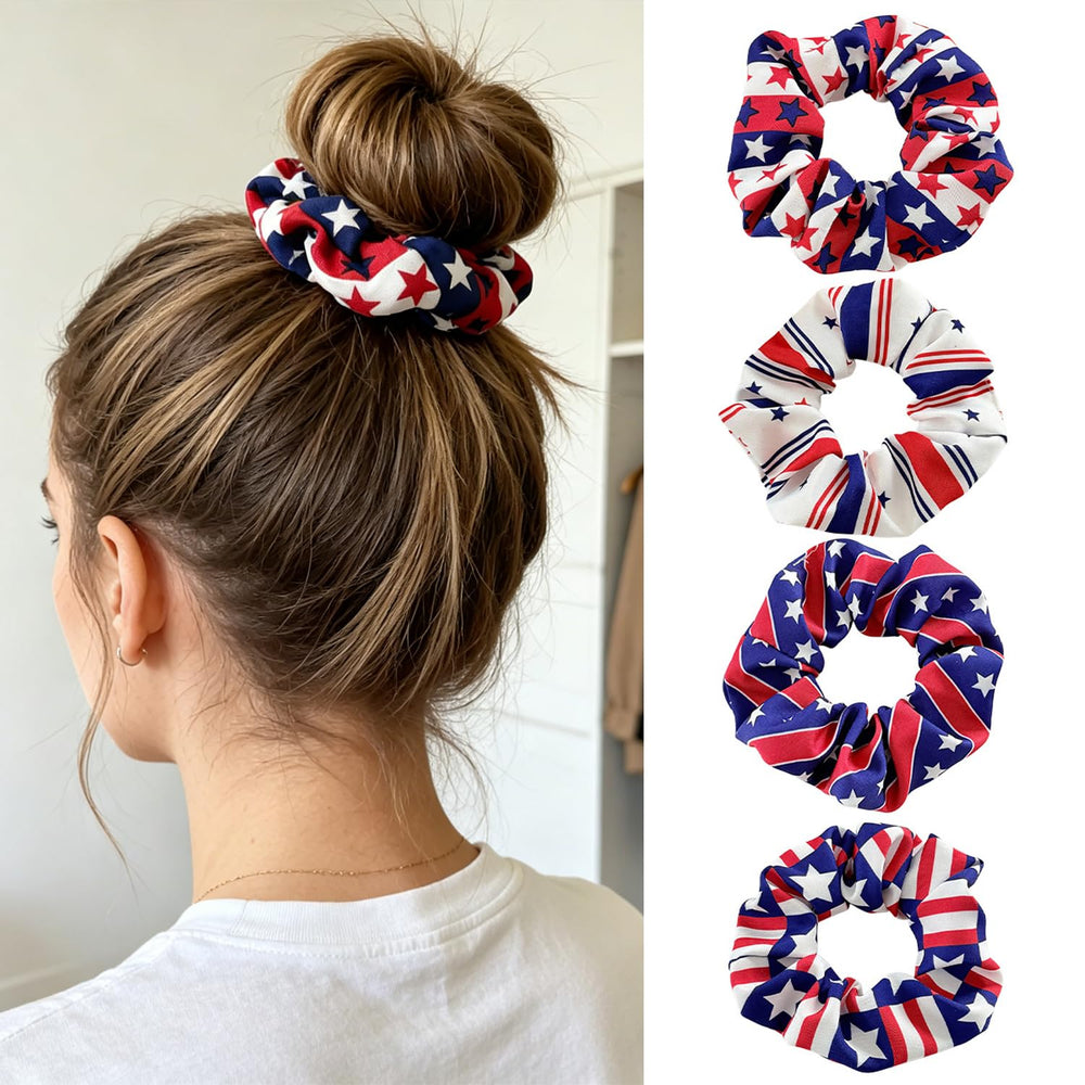 LYLYNB front packaging showing four patriotic scrunchies, festive accessorizing