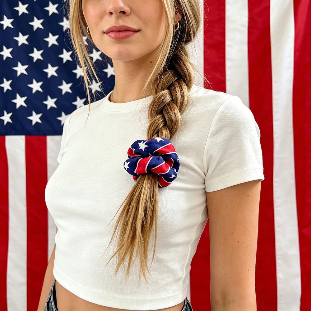 LYLYNB scrunchies tied in ponytail, secure comfortable all-day wear