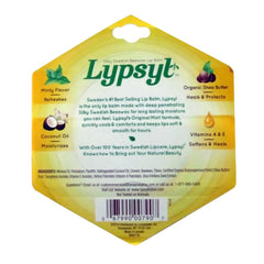 Close-up of shea butter and coconut oil with Lypsyl label highlighting nourishment