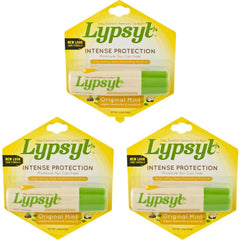 Lypsyl mint three-pack front view showing packaging and portability benefit