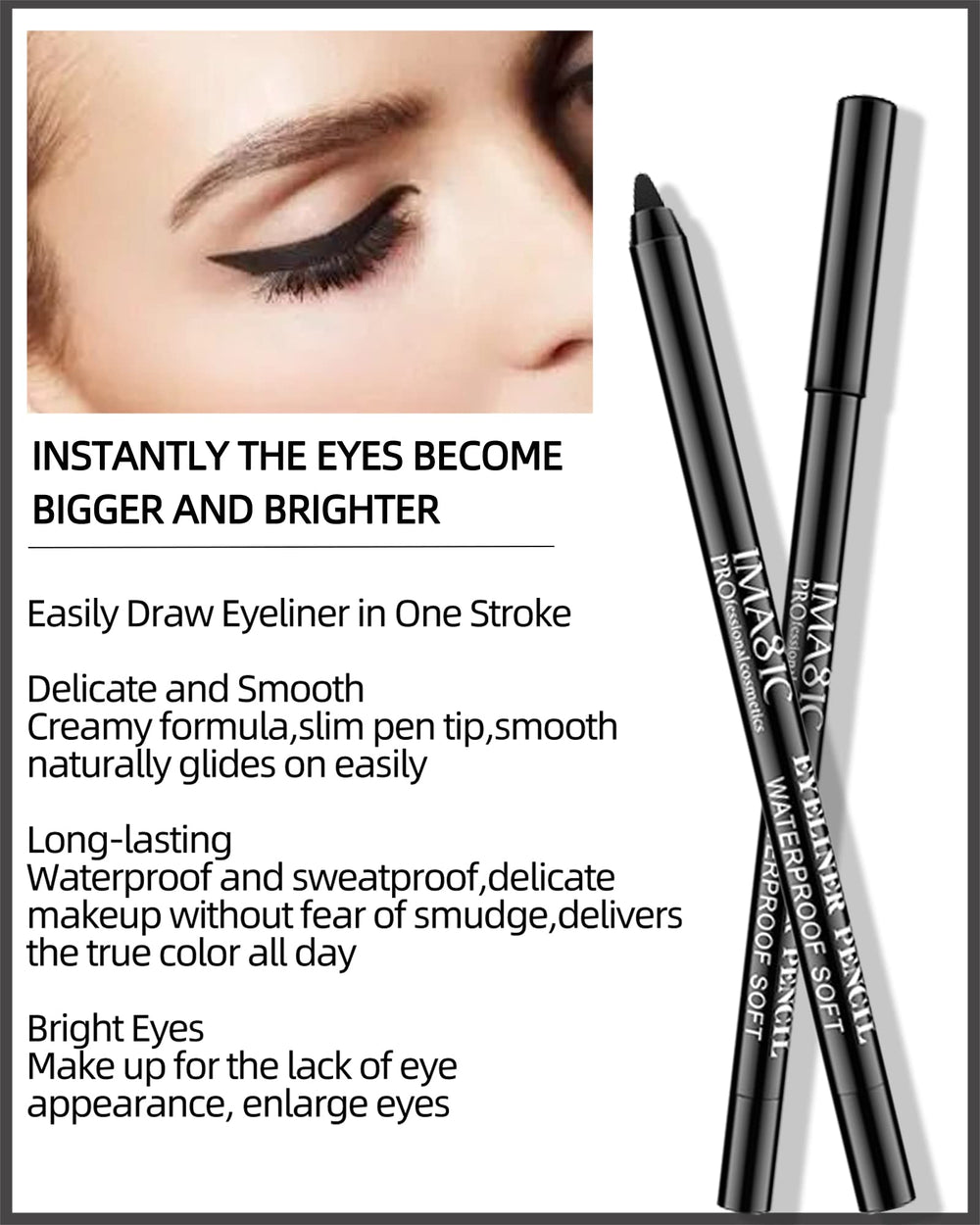 LYSdefeu eyeliner applied as winged cat eye demonstrating long-lasting wear
