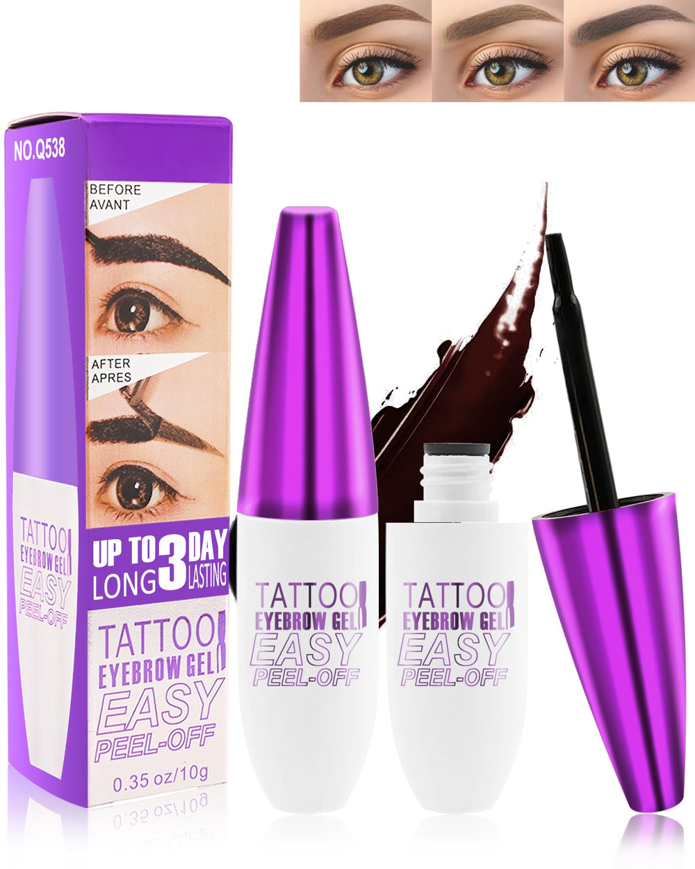 LYSdefeu front packaging showing the dark brown peel-off eyebrow kit and benefits