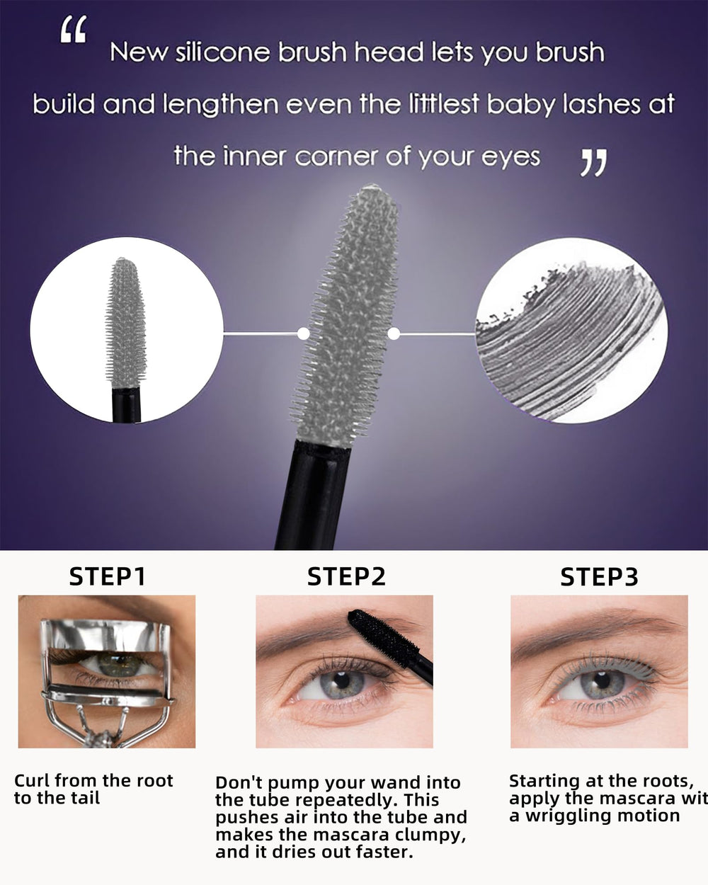LYSdefeu gray mascara texture swirl highlighting smooth, clump-free formula benefit