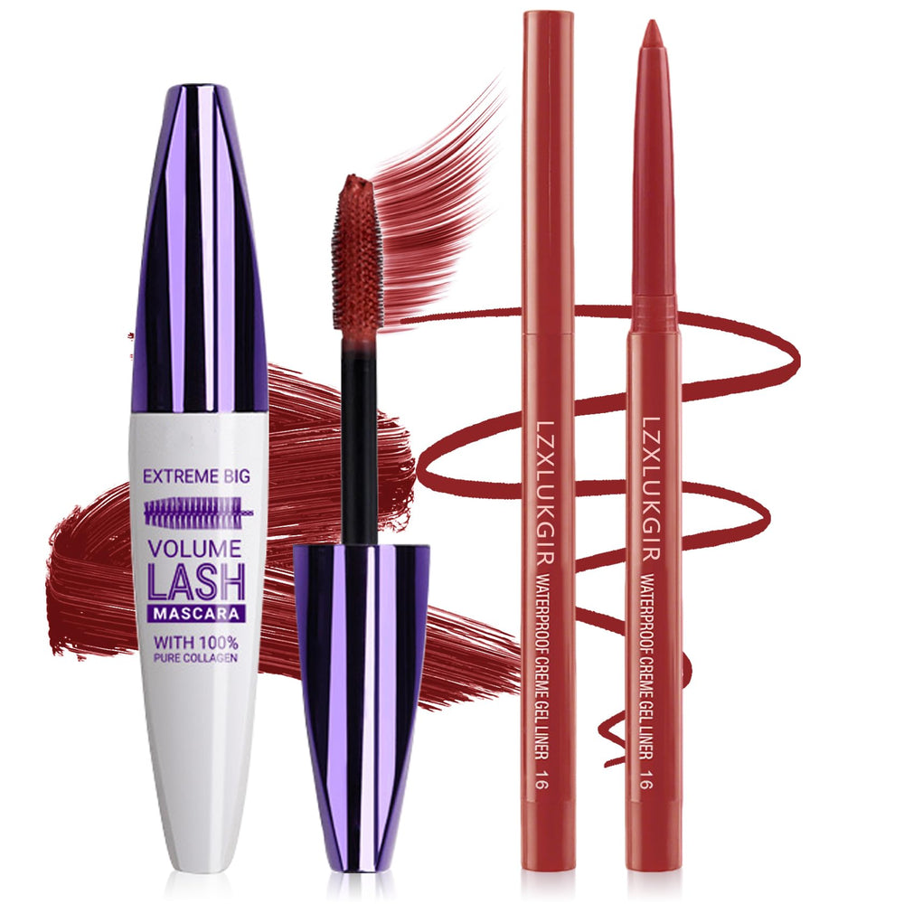 LZXLUKGIR front packaging showing burgundy mascara and eyeliner for coordinated wear