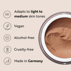 M. Asam mousse swatch on skin showing coverage of redness and natural matte benefit