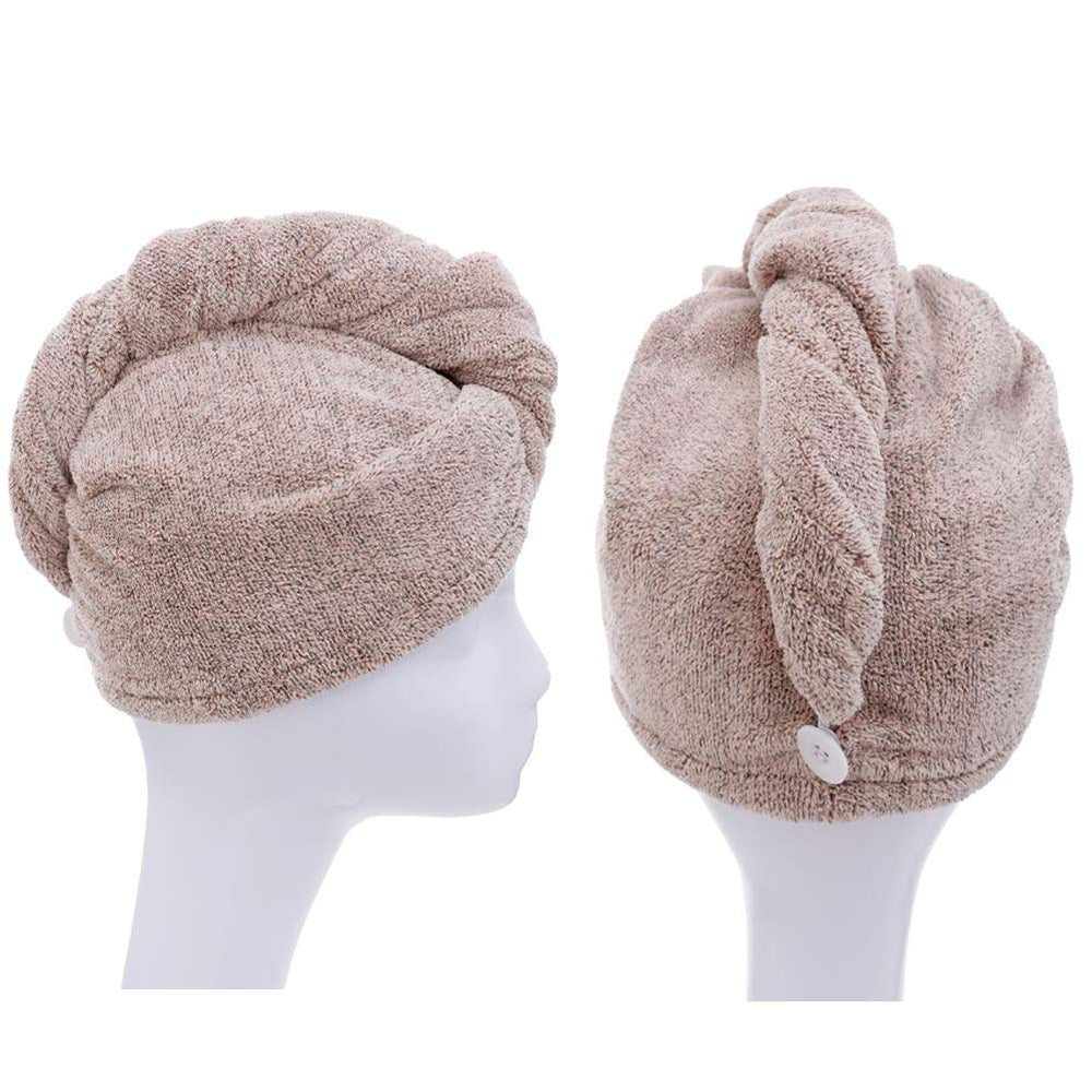 M-bestl model wearing towel wrap in bathroom showing hands-free drying convenience