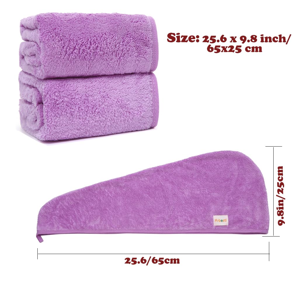 M-bestl towel beside ruler showing 25x65cm size and full head coverage