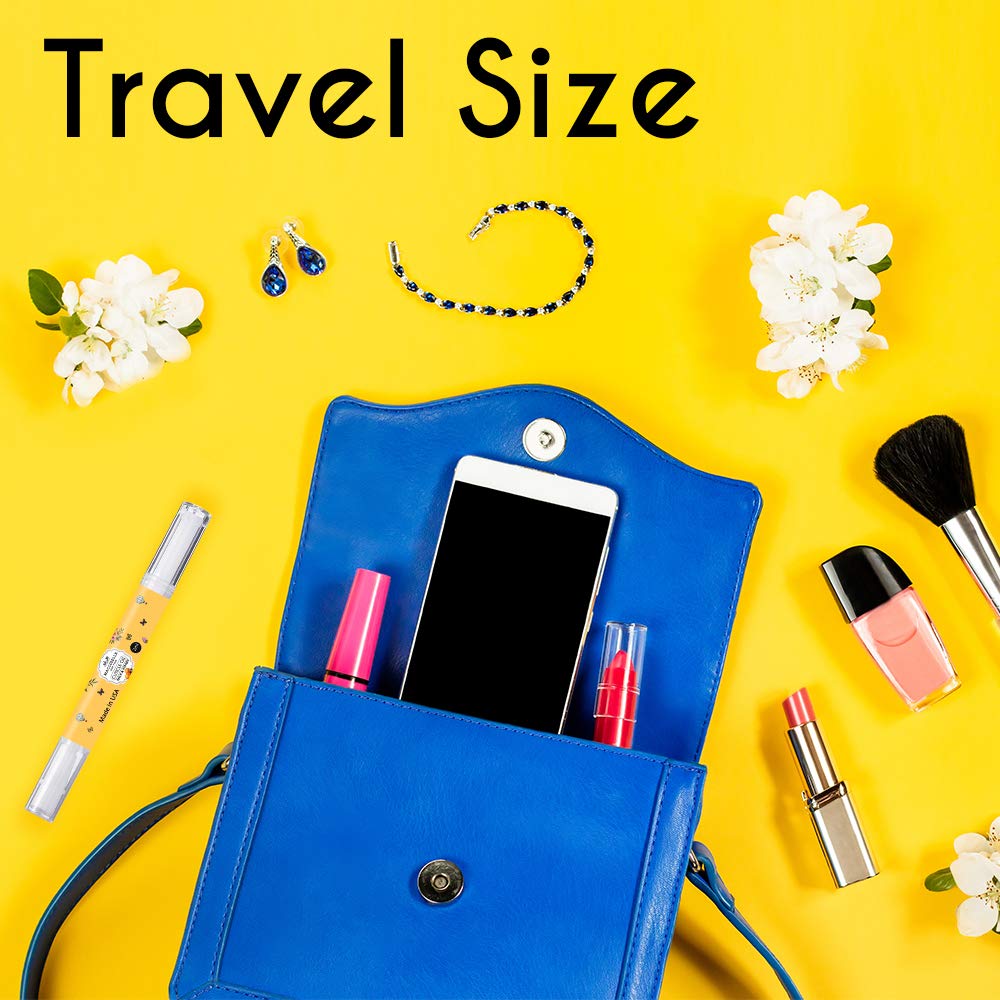 Maccibelle pen inside a purse showing small 2ml size for convenient travel benefit