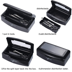 Machine-Ya closed lid on salon counter highlighting neat, splash-proof solution containment