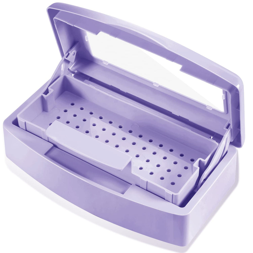 Machine-Ya sterilizer front view shows compact purple box and benefit of neat storage