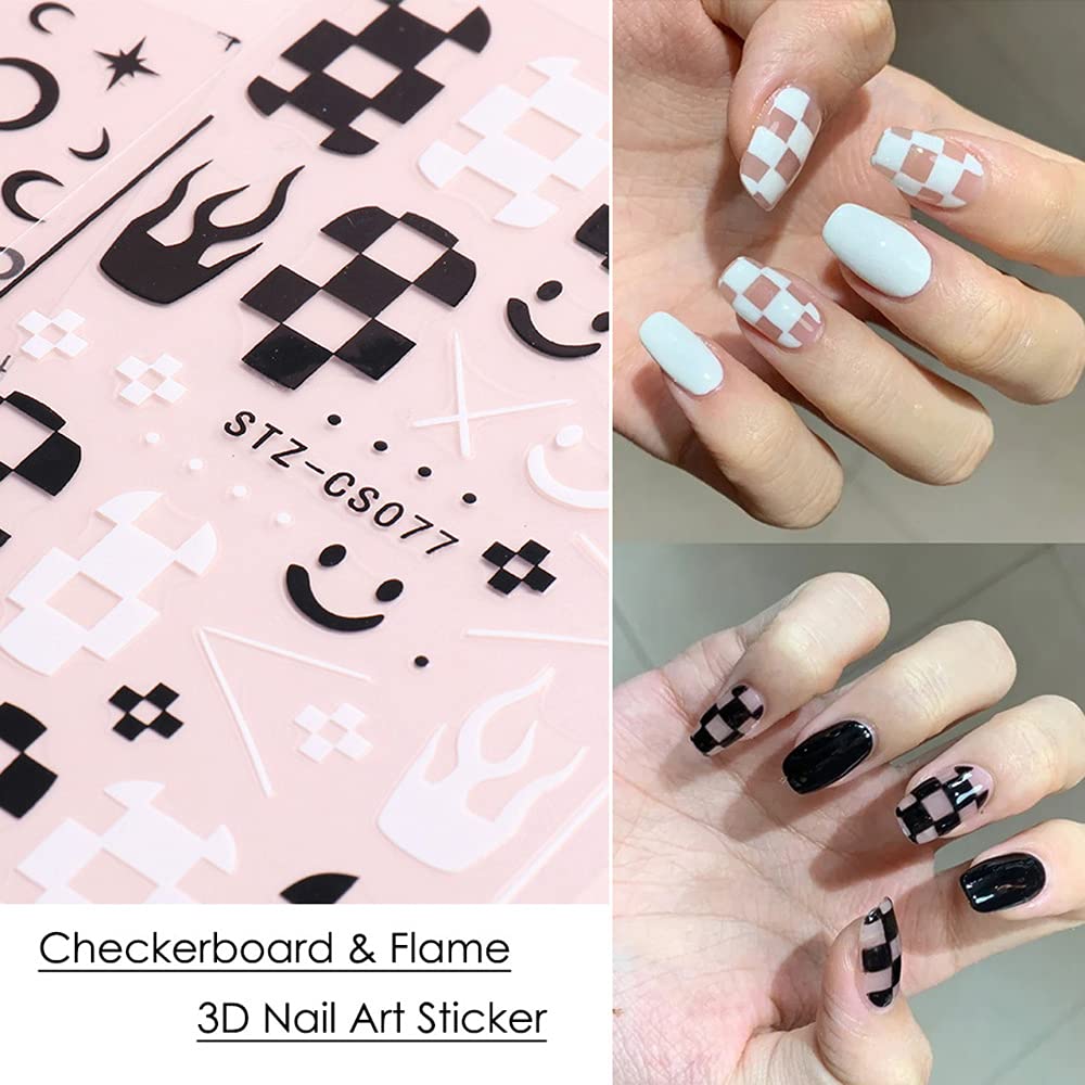 Macute close-up of checkerboard sticker texture for precise, bold nail graphics