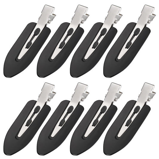 MADHOLLY front view of eight black no-bend hair clips showing compact design and set