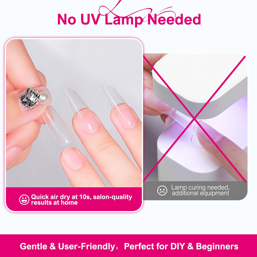 MAGIC ARMOR applying glue to press-on nail showing fast set and easy use benefit