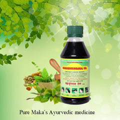 Mahabhringaraj Oil next to a 200ml scale comparison indicating quantity