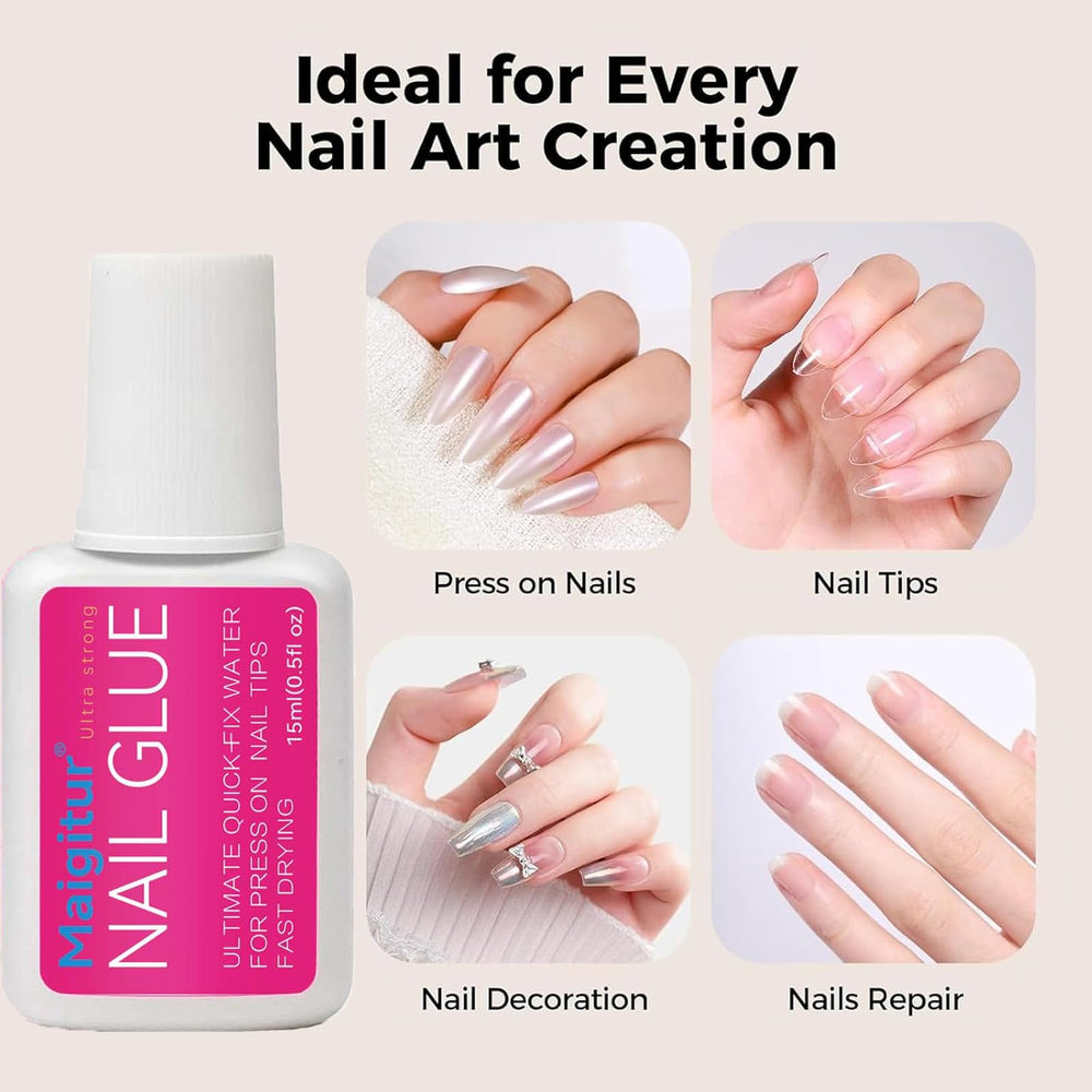 Hand applying a press-on nail using Maigitur for secure fit