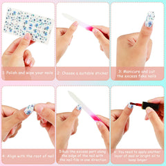 Maitys finished manicure with bright floral full-wraps showcasing instant style