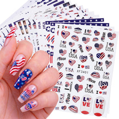 Maitys front packaging displaying 16 patriotic nail sticker sheets, easy holiday use