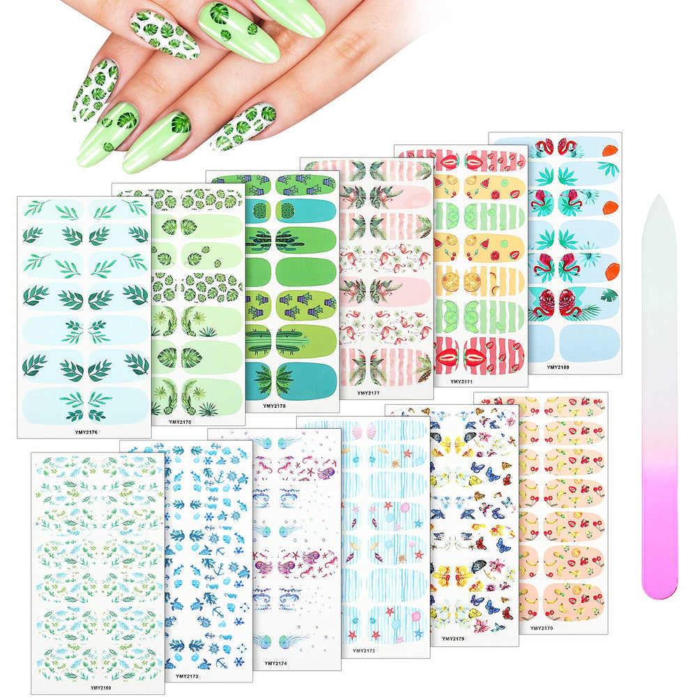 Maitys front packaging showing 12 sheets, perfect for quick summer nails