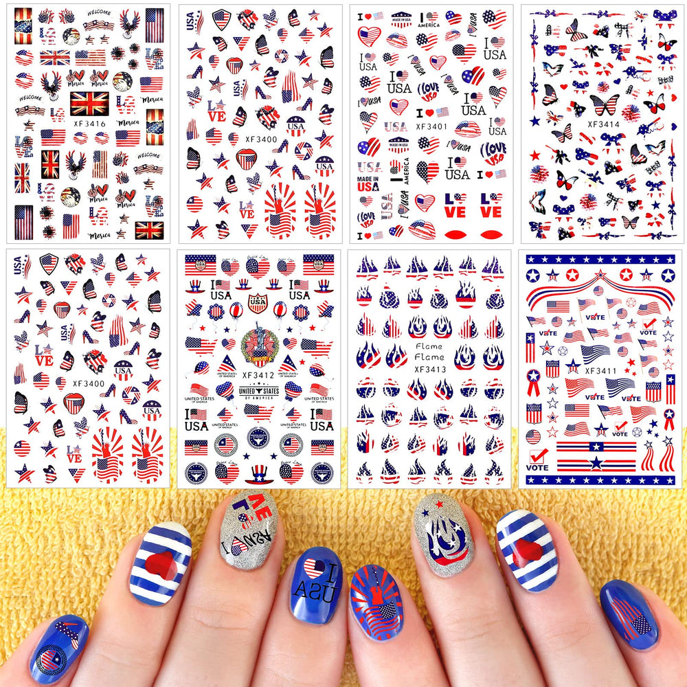 Maitys mixed patriotic designs on nails showing finished Independence Day look