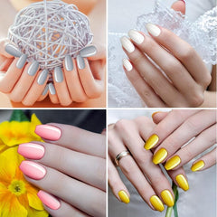 Maitys application step showing press-on use for quick manicure