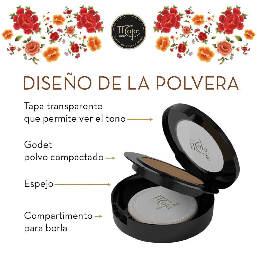 Maja pressed powder texture close-up showing smooth cream-to-powder finish