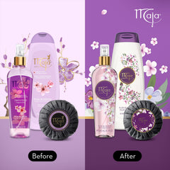 Maja round soap top view highlighting shape and luxurious touch benefit
