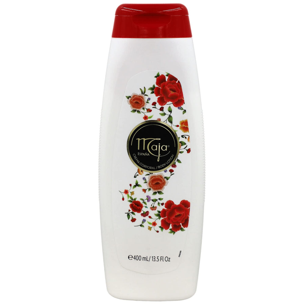 Maja pump and label close-up highlighting almond oil and vitamin E ingredients effectively