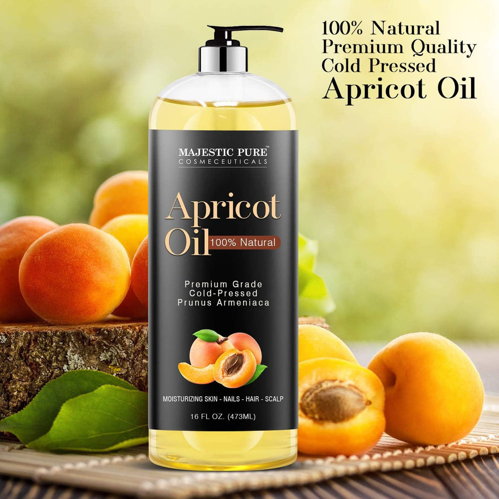 Majestic Pure apricot oil applied on skin demonstrating quick absorption benefit