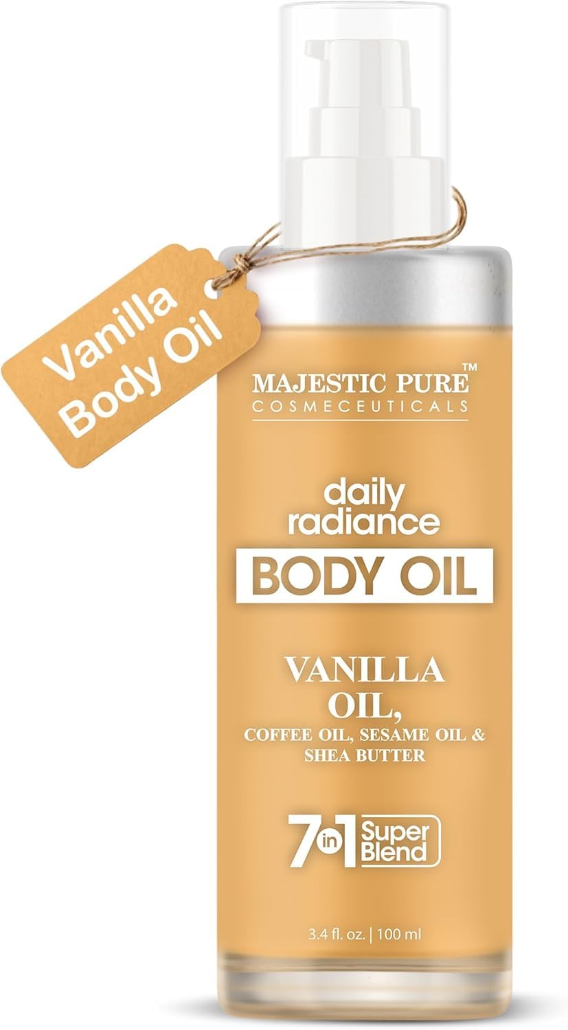 Majestic Pure bottle front view shows product and calming vanilla scent benefits