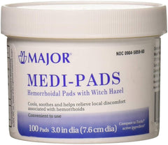 MAJOR Medi-Pads tub front view showing label and pack convenience for quick use