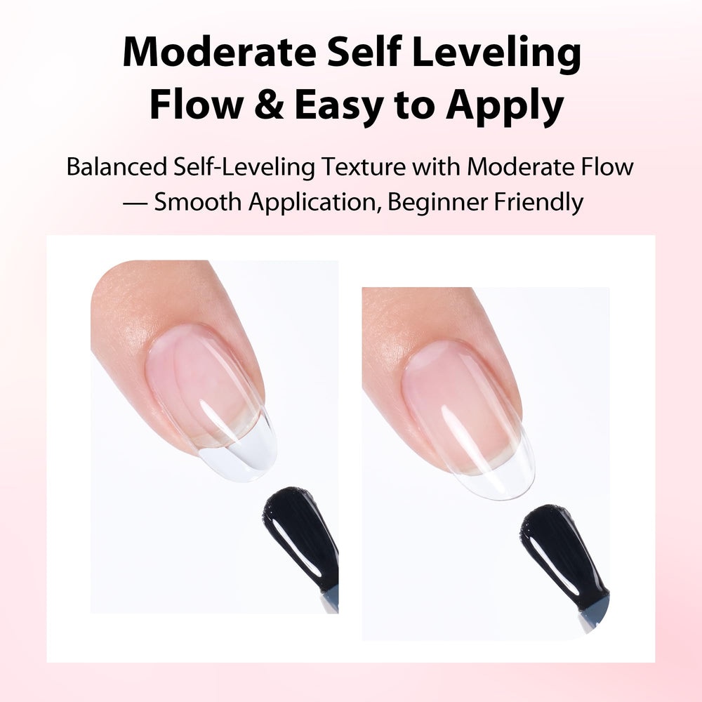 Makartt pouring bead of gel onto nail displaying easy application benefit