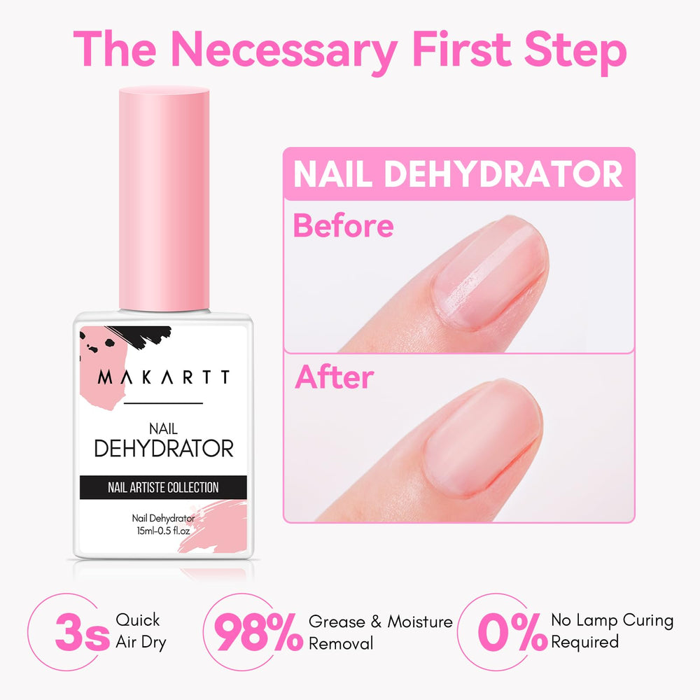 Makartt dehydrator close-up texture, clear formula removes oils for better bonding