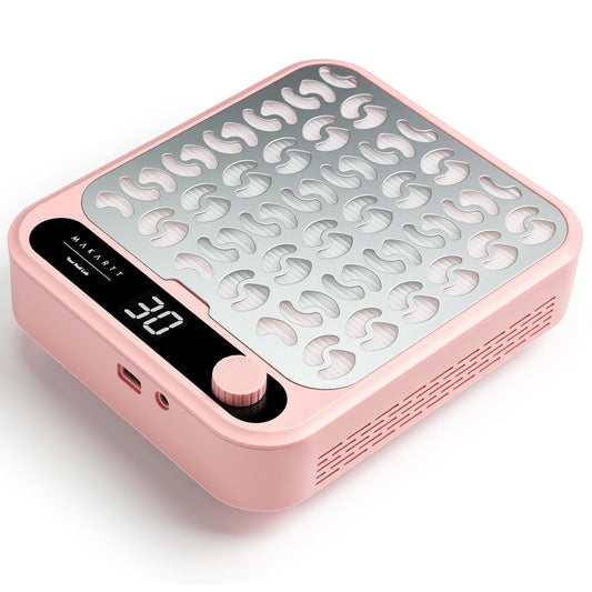 Makartt front view pink dust collector showing intake grille and neat workspace benefit