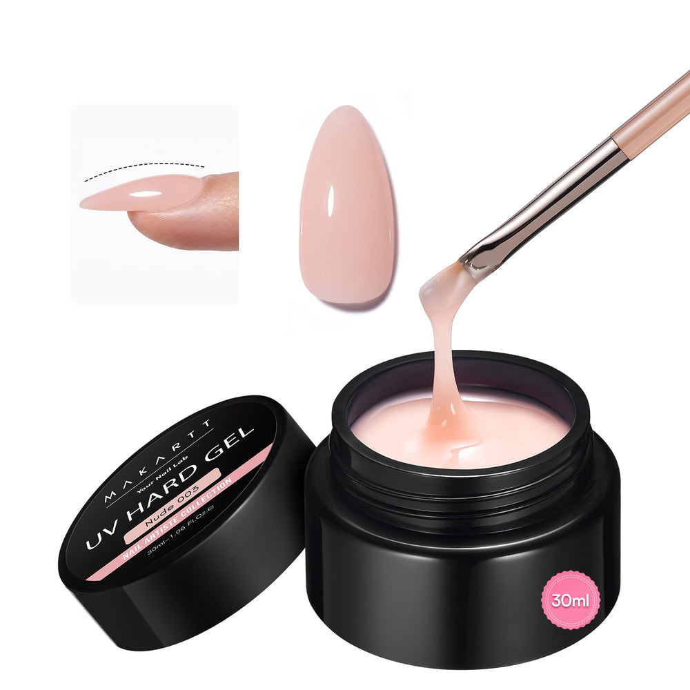 Makartt jar front view showing product label and nude builder gel benefit clear base