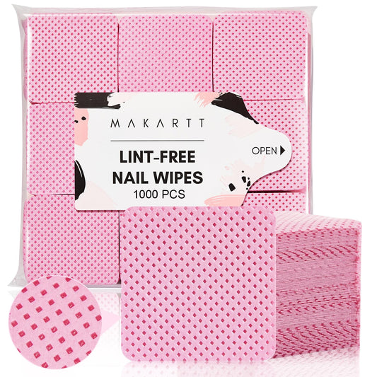 Makartt front packaging showing pink lint-free wipes, convenient bulk value