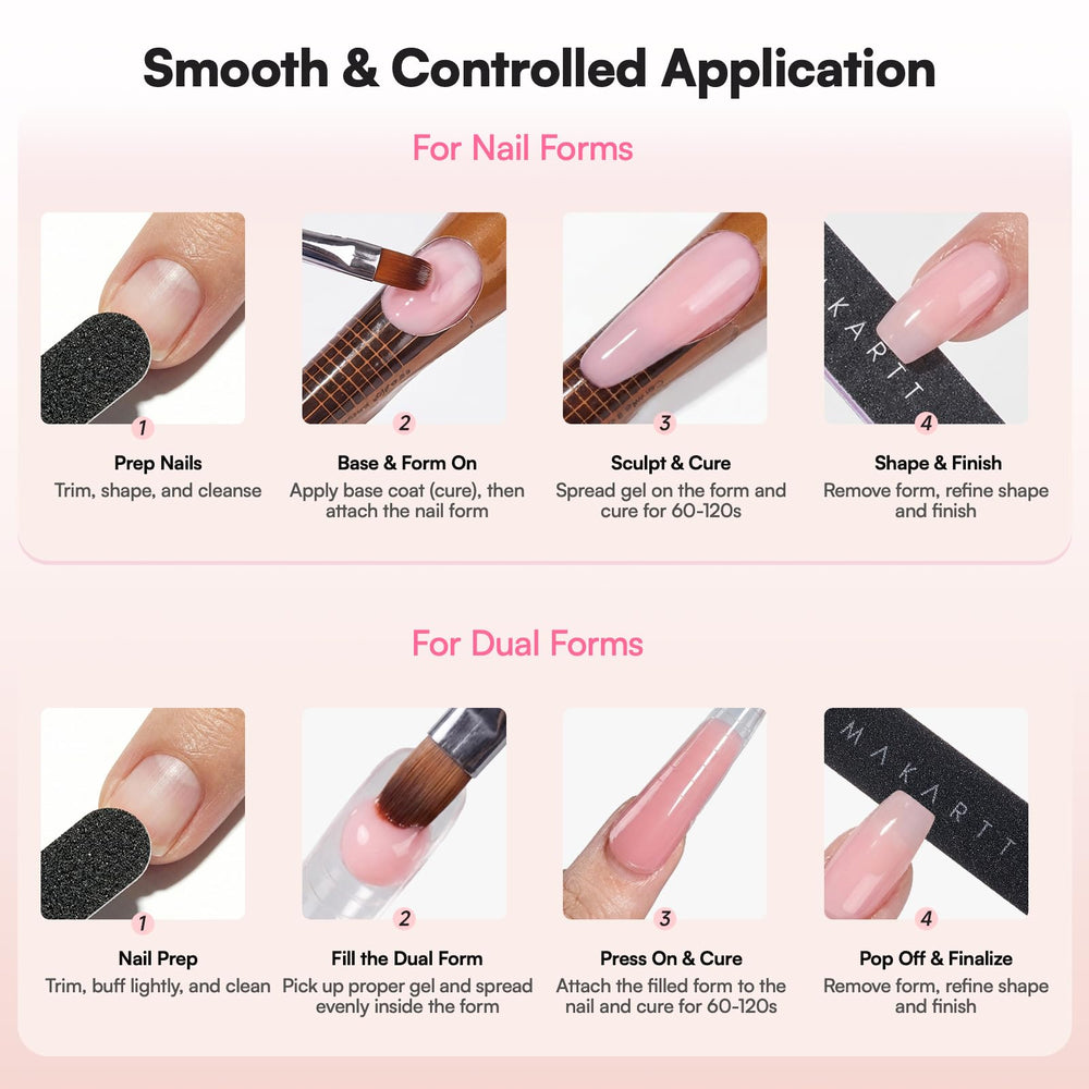 Makartt finished nude gel manicure on hands demonstrating long-lasting natural look benefit