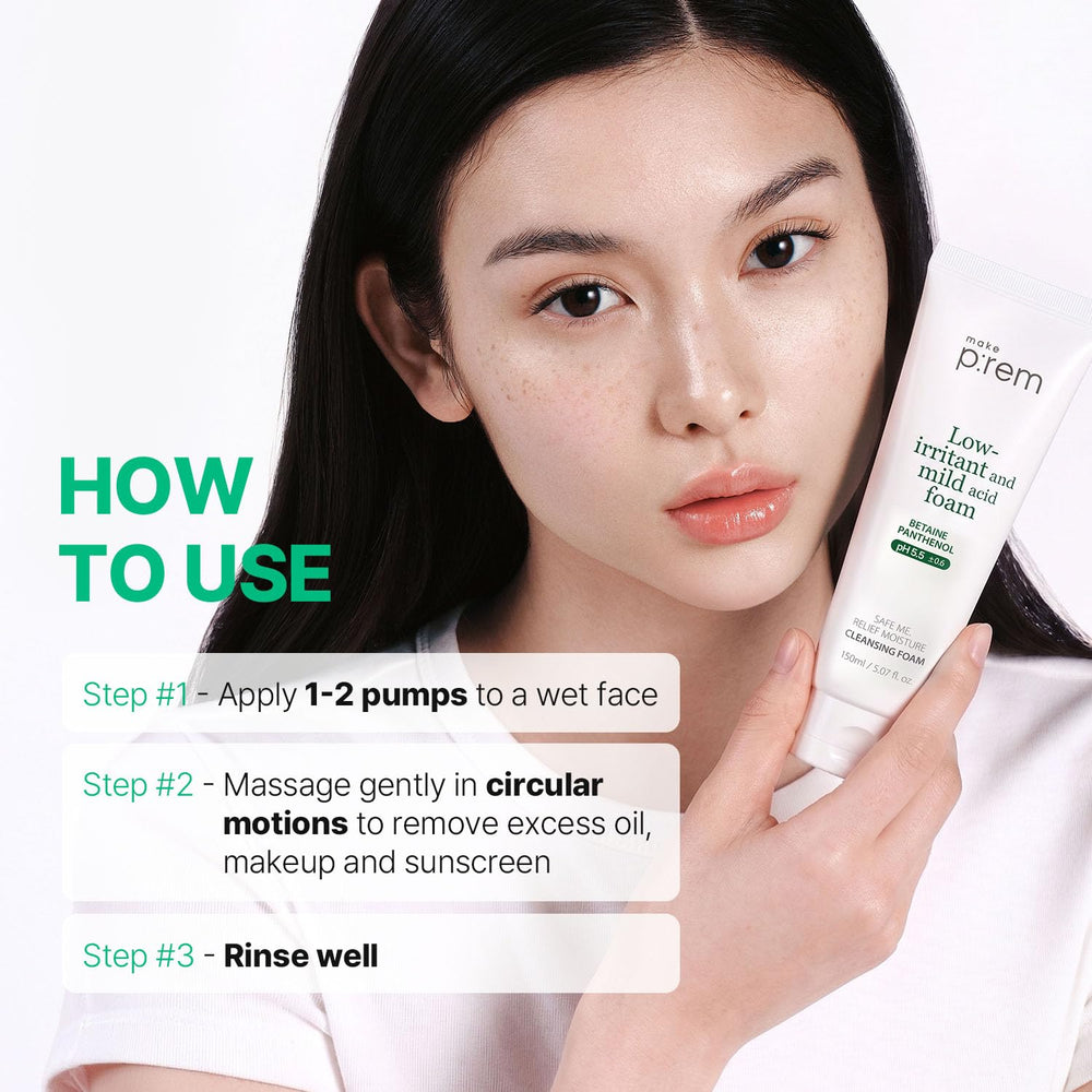 MAKE P:REM used near eye area showing eye-friendly formulation and gentle cleansing
