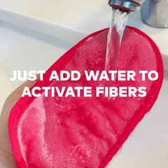 MakeUp Eraser long fiber side with tag for gentle exfoliation and improved skin feel